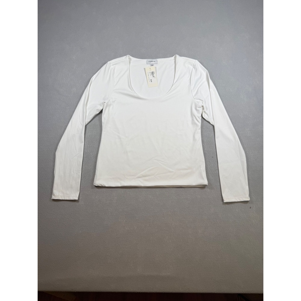 Evereve Ari So Smooth Long Sleeve Top White Scoop Neck PT254845E Womens L NWT